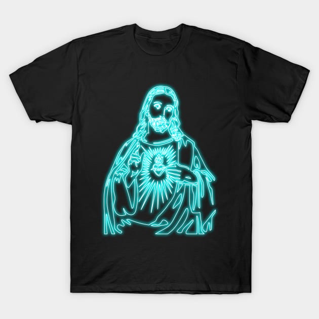 Sacred Heart of Jesus (blue neon) T-Shirt by la chataigne qui vole ⭐⭐⭐⭐⭐